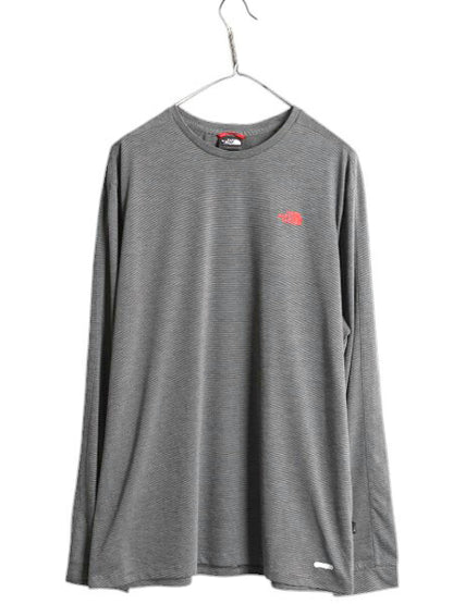 ノースフェイス ボーダー 長袖 Tシャツ メンズ XL ロンT ロングスリーブ カットソー インナー ストレッチ 大きいサイズ ワンポイント 黒 灰