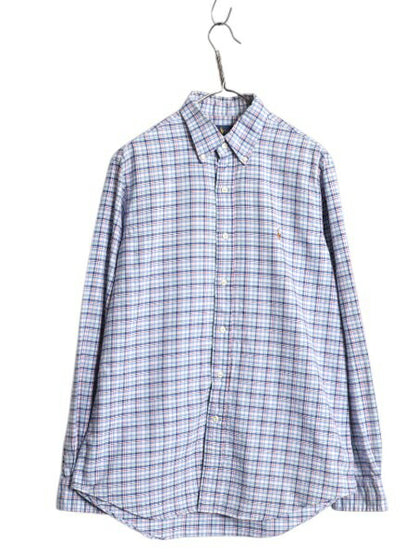 ラルフローレン チェック 長袖 ボタンダウン シャツ メンズ M 古着 ポロ 長袖シャツ オックスフォード コットン ワンポイント マルチカラー