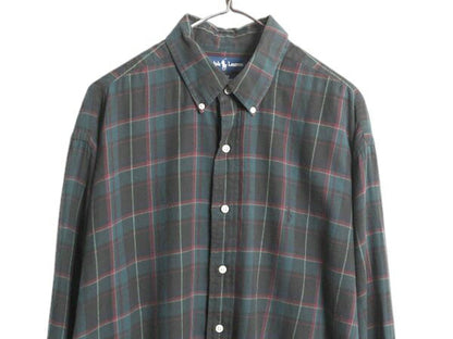 90s ラルフローレン チェック 長袖 ボタンダウン シャツ メンズ XL / オールド ポロ 長袖シャツ コットン マルチカラー 大きいサイズ 薄手