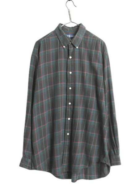 90s ラルフローレン チェック 長袖 ボタンダウン シャツ メンズ XL / オールド ポロ 長袖シャツ コットン マルチカラー 大きいサイズ 薄手