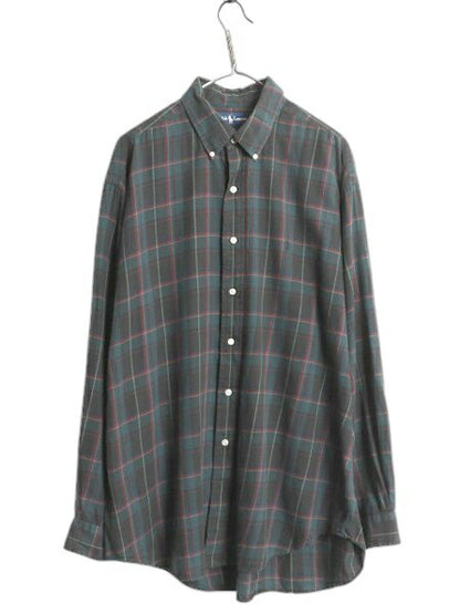 90s ラルフローレン チェック 長袖 ボタンダウン シャツ メンズ XL / オールド ポロ 長袖シャツ コットン マルチカラー 大きいサイズ 薄手