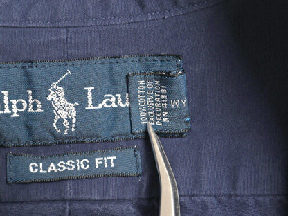 90s ラルフローレン 半袖 ボタンダウン シャツ メンズ XL / オールド ポロ 半袖シャツ コットン ワンポイント 大きいサイズ カジュアル BD