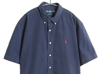 90s ラルフローレン 半袖 ボタンダウン シャツ メンズ XL / オールド ポロ 半袖シャツ コットン ワンポイント 大きいサイズ カジュアル BD