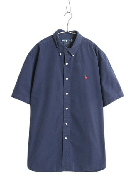 90s ラルフローレン 半袖 ボタンダウン シャツ メンズ XL / オールド ポロ 半袖シャツ コットン ワンポイント 大きいサイズ カジュアル BD