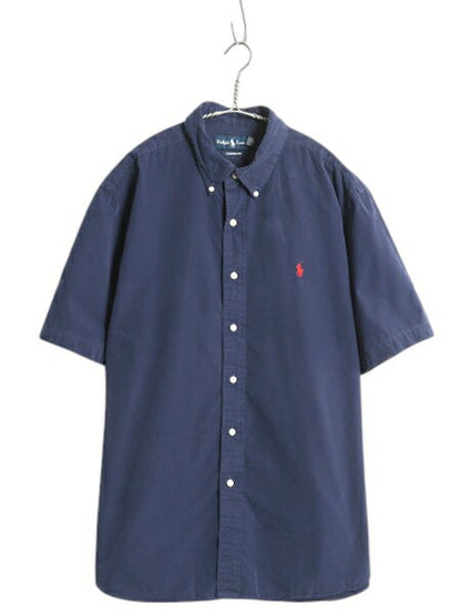 90s ラルフローレン 半袖 ボタンダウン シャツ メンズ XL / オールド ポロ 半袖シャツ コットン ワンポイント 大きいサイズ カジュアル BD