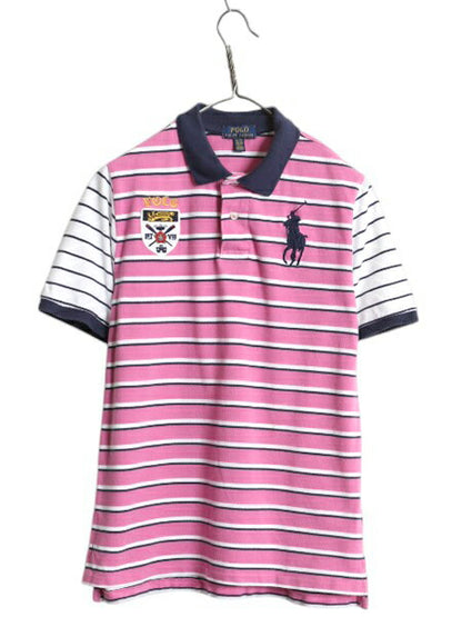 ビッグポニー ポロ ラルフローレン ボーダー 鹿の子 半袖 ポロシャツ キッズ XL レディース M 程 古着 半袖シャツ カットソー ワンポイント