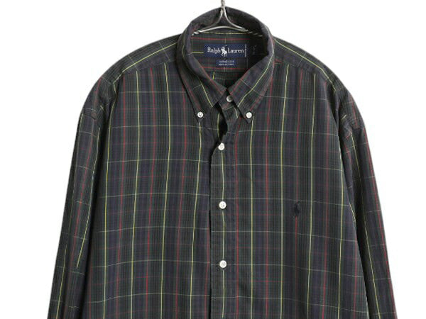 90s ラルフローレン チェック 長袖 ボタンダウン シャツ メンズ L 程 オールド ポロ 長袖シャツ オックスフォード コットン マルチカラー