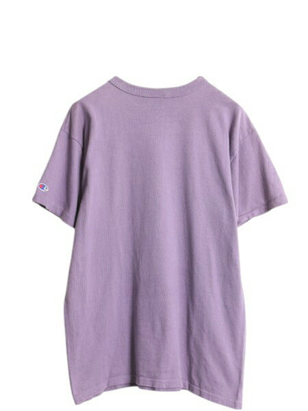 80s USA製 チャンピオン 半袖 Tシャツ メンズ L 古着 ヴィンテージ 100% コットン ヘビーウェイト ワンポイント スクリプト ロゴ パープル