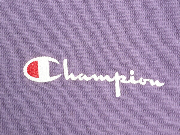 80s USA製 チャンピオン 半袖 Tシャツ メンズ L 古着 ヴィンテージ 100% コットン ヘビーウェイト ワンポイント スクリプト ロゴ パープル