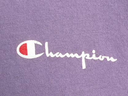 80s USA製 チャンピオン 半袖 Tシャツ メンズ L 古着 ヴィンテージ 100% コットン ヘビーウェイト ワンポイント スクリプト ロゴ パープル