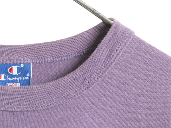 80s USA製 チャンピオン 半袖 Tシャツ メンズ L 古着 ヴィンテージ 100% コットン ヘビーウェイト ワンポイント スクリプト ロゴ パープル