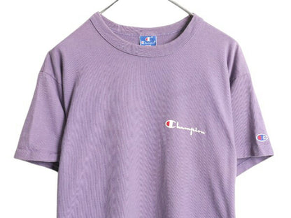80s USA製 チャンピオン 半袖 Tシャツ メンズ L 古着 ヴィンテージ 100% コットン ヘビーウェイト ワンポイント スクリプト ロゴ パープル