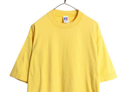 90s USA製 ラッセル 無地 半袖 Tシャツ メンズ レディース L / オールド コットン ヘビーウェイト カットソー ブランク シンプル イエロー
