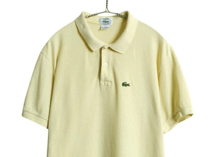 80s USA製 ラコステ 鹿の子 半袖 ポロシャツ メンズ XL 小さめ L 程/ ヴィンテージ 半袖シャツ ワンポイント カットソー トップス イエロー