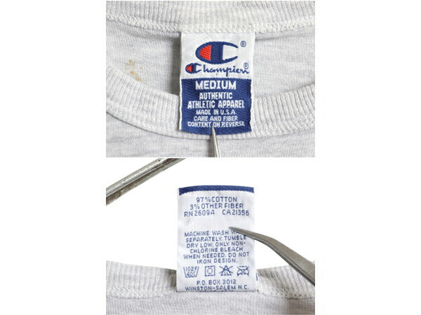 90s USA製 チャンピオン ポケット付き 半袖 Tシャツ メンズ レディース M / オールド ポケT ヘビーウェイト カットソー ワンポイント 短丈