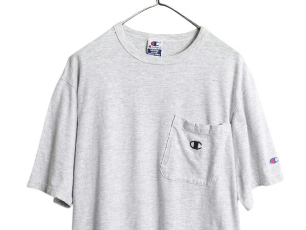 90s USA製 チャンピオン ポケット付き 半袖 Tシャツ メンズ レディース M / オールド ポケT ヘビーウェイト カットソー ワンポイント 短丈