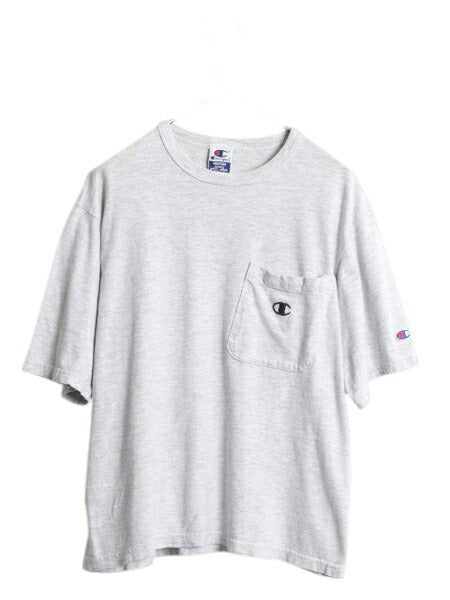 90s USA製 チャンピオン ポケット付き 半袖 Tシャツ メンズ レディース M / オールド ポケT ヘビーウェイト カットソー ワンポイント 短丈