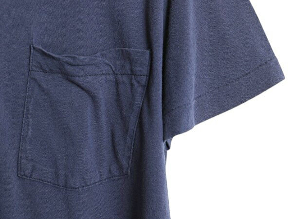 80s USA製 フルーツオブザルーム ポケット付き 無地 半袖 Tシャツ メンズ S 小さめ XS 程/ ヴィンテージ ポケT シングルステッチ 耳付き 紺