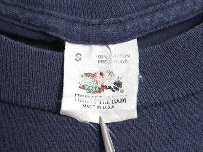 80s USA製 フルーツオブザルーム ポケット付き 無地 半袖 Tシャツ メンズ S 小さめ XS 程/ ヴィンテージ ポケT シングルステッチ 耳付き 紺