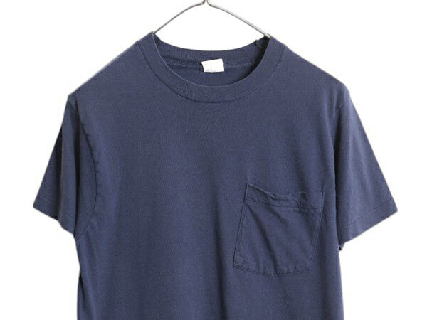 80s USA製 フルーツオブザルーム ポケット付き 無地 半袖 Tシャツ メンズ S 小さめ XS 程/ ヴィンテージ ポケT シングルステッチ 耳付き 紺