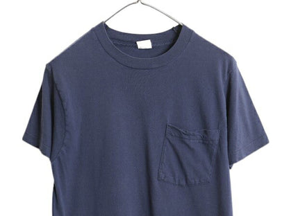 80s USA製 フルーツオブザルーム ポケット付き 無地 半袖 Tシャツ メンズ S 小さめ XS 程/ ヴィンテージ ポケT シングルステッチ 耳付き 紺