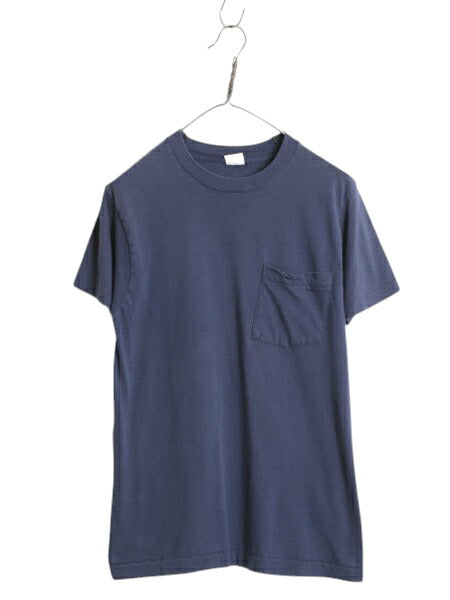 80s USA製 フルーツオブザルーム ポケット付き 無地 半袖 Tシャツ メンズ S 小さめ XS 程/ ヴィンテージ ポケT シングルステッチ 耳付き 紺