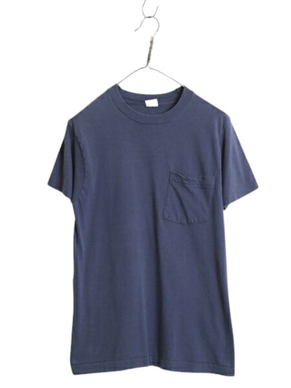 80s USA製 フルーツオブザルーム ポケット付き 無地 半袖 Tシャツ メンズ S 小さめ XS 程/ ヴィンテージ ポケT シングルステッチ 耳付き 紺