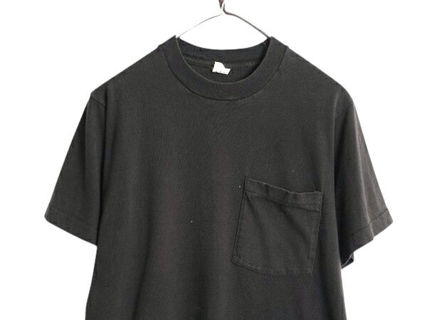 80s USA製 フルーツオブザルーム ポケット付き 無地 半袖 Tシャツ メンズ M 小さめ S 程/ ヴィンテージ シングルステッチ ポケT 耳付き 黒
