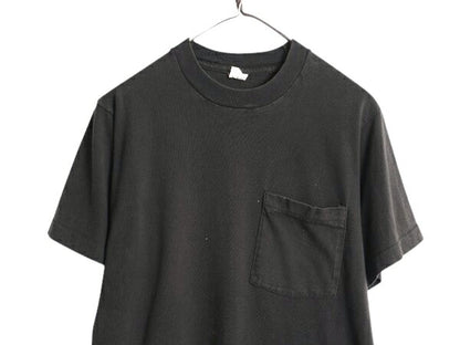 80s USA製 フルーツオブザルーム ポケット付き 無地 半袖 Tシャツ メンズ M 小さめ S 程/ ヴィンテージ シングルステッチ ポケT 耳付き 黒