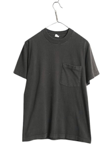 80s USA製 フルーツオブザルーム ポケット付き 無地 半袖 Tシャツ メンズ M 小さめ S 程/ ヴィンテージ シングルステッチ ポケT 耳付き 黒
