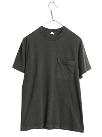 80s USA製 フルーツオブザルーム ポケット付き 無地 半袖 Tシャツ メンズ M 小さめ S 程/ ヴィンテージ シングルステッチ ポケT 耳付き 黒