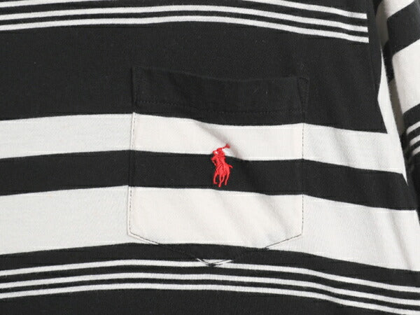 90s ポロ ラルフローレン ボーダー ポケット付き 半袖 Tシャツ メンズ XS レディース S 古着 カットソー ワンポイン ポケT ツートン 黒 白