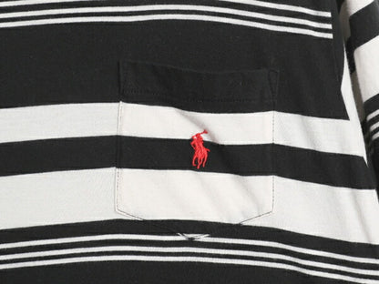 90s ポロ ラルフローレン ボーダー ポケット付き 半袖 Tシャツ メンズ XS レディース S 古着 カットソー ワンポイン ポケT ツートン 黒 白