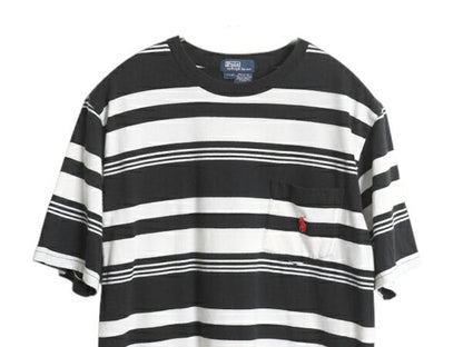 90s ポロ ラルフローレン ボーダー ポケット付き 半袖 Tシャツ メンズ XS レディース S 古着 カットソー ワンポイン ポケT ツートン 黒 白