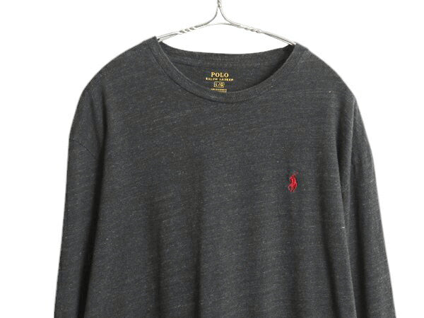 ポロ ラルフローレン 長袖 Tシャツ メンズ L ロンT コットン ワンポイント ロングスリーブ カットソー シングルステッチ アンダーシャツ 灰