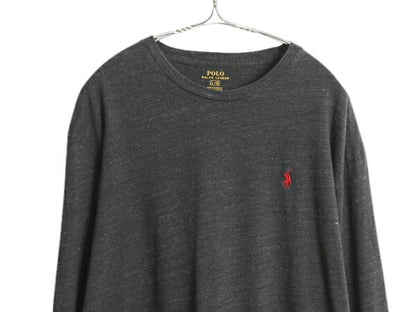 ポロ ラルフローレン 長袖 Tシャツ メンズ L ロンT コットン ワンポイント ロングスリーブ カットソー シングルステッチ アンダーシャツ 灰