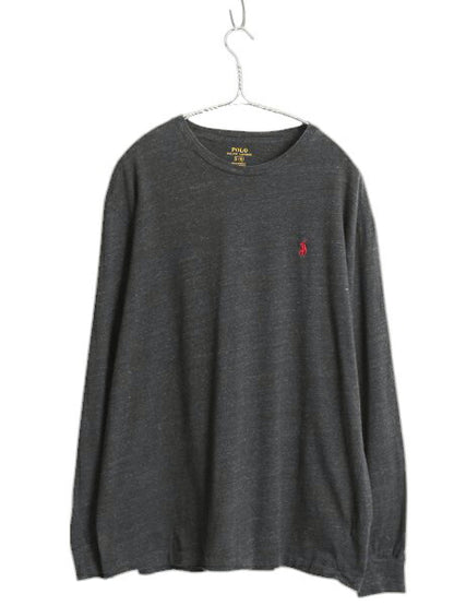 ポロ ラルフローレン 長袖 Tシャツ メンズ L ロンT コットン ワンポイント ロングスリーブ カットソー シングルステッチ アンダーシャツ 灰