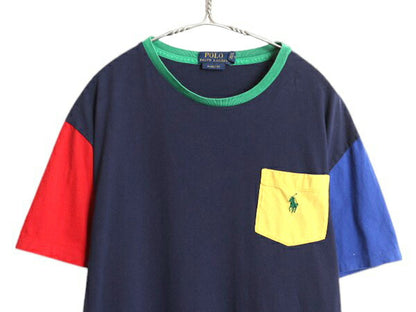 ポロ ラルフローレン ポケット付き 半袖 Tシャツ メンズ L / 古着 クレイジー パターン ポケT ワンポイント シングルステッチ マルチカラー