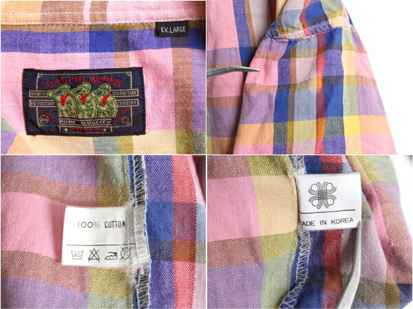 80s チャップス ラルフローレン チェック 半袖 ボタンダウン シャツ メンズ XL ヴィンテージ 半袖シャツ オックスフォード 大きいサイズ BD