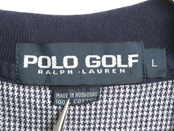 90s ポロゴルフ ラルフローレン 半袖 ポロシャツ メンズ L 古着 オールド 千鳥格子 ボーダー コットン 半袖シャツ ワンポイント カットソー