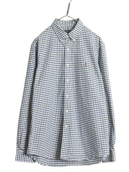 ラルフローレン ギンガム チェック 長袖 ボタンダウン シャツ メンズ L 古着 ポロ BD 長袖シャツ コットン オックスフォード ワンポイント