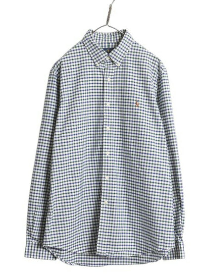 ラルフローレン ギンガム チェック 長袖 ボタンダウン シャツ メンズ L 古着 ポロ BD 長袖シャツ コットン オックスフォード ワンポイント