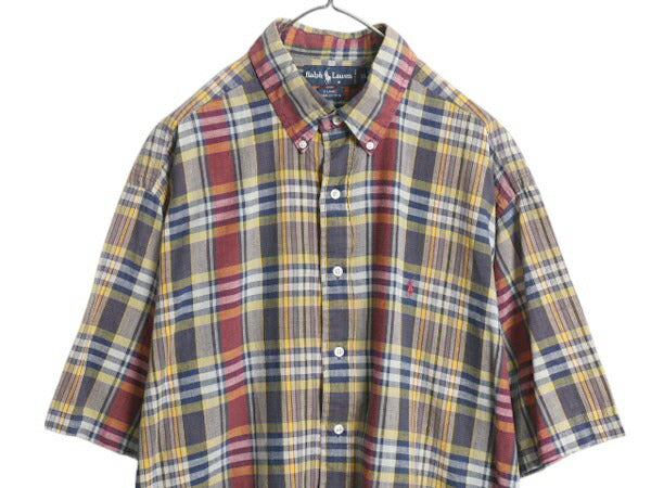 90s ラルフローレン マドラス チェック 半袖 ボタンダウン シャツ メンズ XL ポロ オールド 半袖シャツ コットン 大きいサイズ BD ゆったり