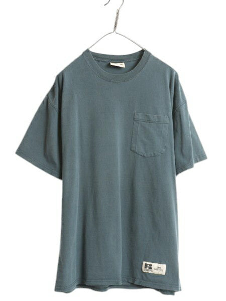90s ラッセル ポケット付き 無地 半袖 Tシャツ メンズ レディース L / オールド ヘビーウェイト コットン ポケT カットソー ワンポイント