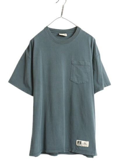90s ラッセル ポケット付き 無地 半袖 Tシャツ メンズ レディース L / オールド ヘビーウェイト コットン ポケT カットソー ワンポイント