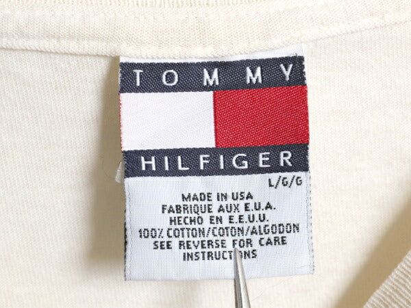 90s USA製 トミーヒルフィガー プリント 半袖 Tシャツ メンズ L / 古着 オールド カットソー ヘビーウェイト コットン トップス カジュアル