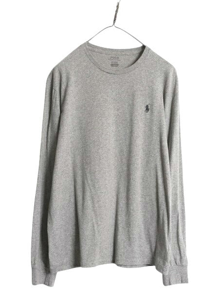 ポロ ラルフローレン 長袖 Tシャツ メンズ M ロンT コットン ワンポイント ロングスリーブ カットソー シングルステッチ アンダーシャツ 灰
