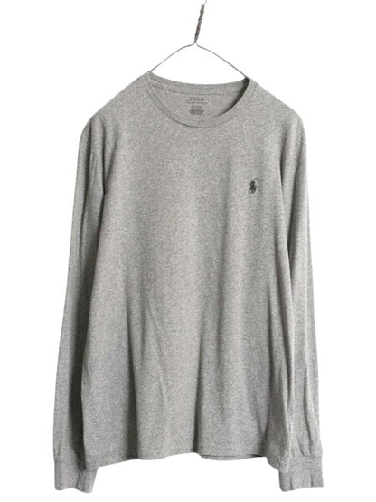 ポロ ラルフローレン 長袖 Tシャツ メンズ M ロンT コットン ワンポイント ロングスリーブ カットソー シングルステッチ アンダーシャツ 灰