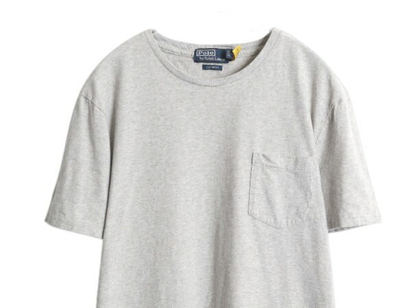 ポロ ラルフローレン ポケット付き 半袖 Tシャツ メンズ L / コットン シングルステッチ カットソー ワンポイント ポケT シンプル 細身 灰