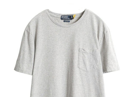 ポロ ラルフローレン ポケット付き 半袖 Tシャツ メンズ L / コットン シングルステッチ カットソー ワンポイント ポケT シンプル 細身 灰